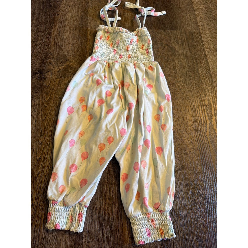 Sweet Honey Girls Balloon Print Smocked Jumpsuit Romper Light Blue 3T